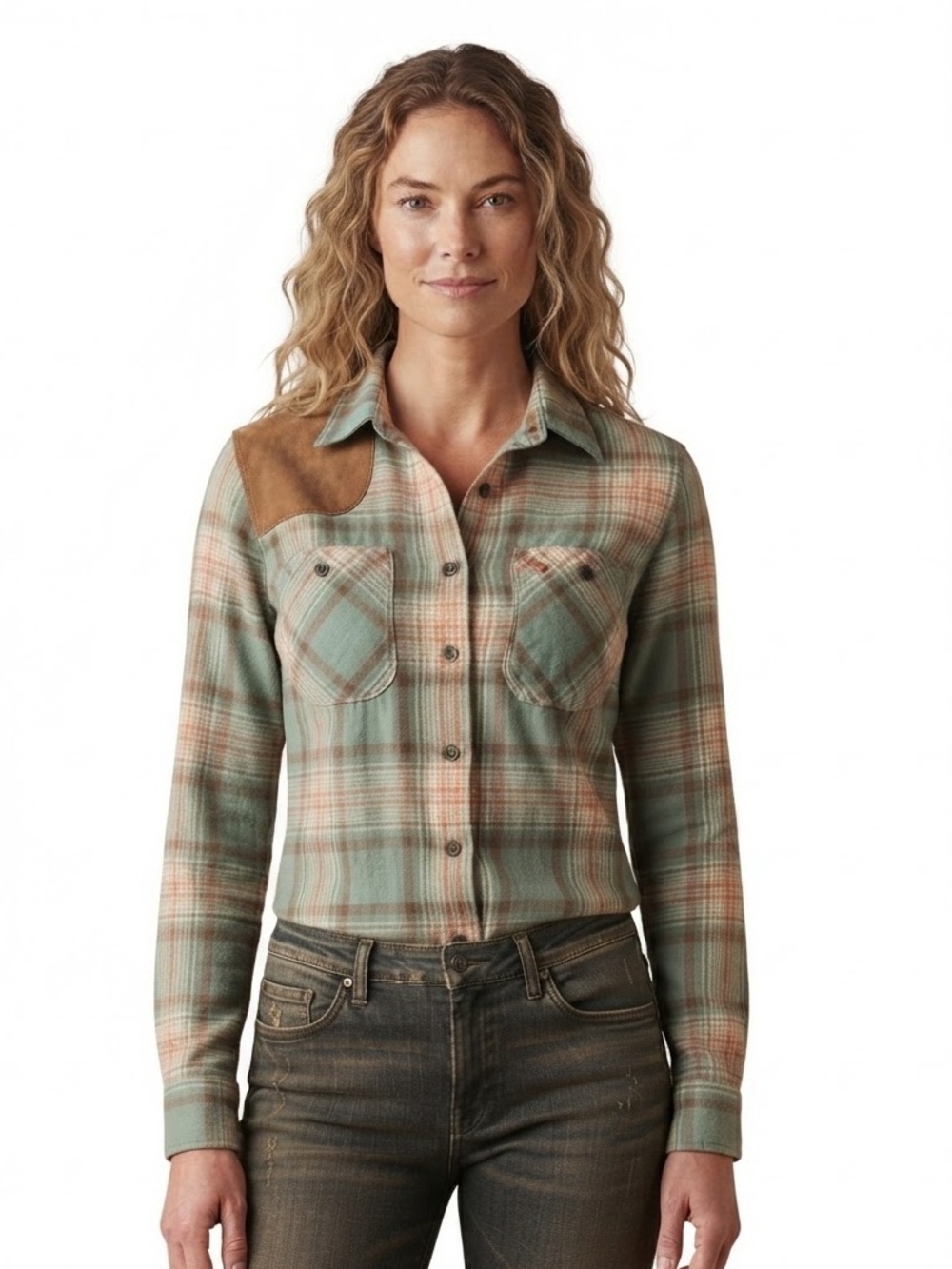 Vintage Ralph Lauren Plaid Shooting Shirt w/ Shoulder Patch 100% Cotton Size 12